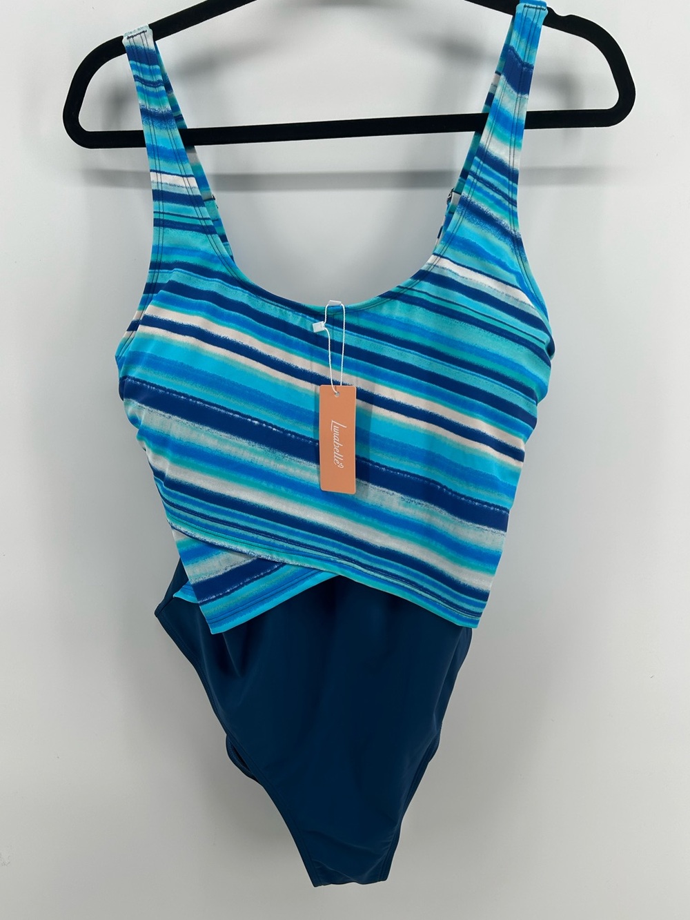 Lunabelle Blue & White One Piece slimming Swimsuit NWT Women's Size XL